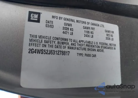 2003 Buick Century Custom из США, поврежденный, VIN 2G4WS52J631278817